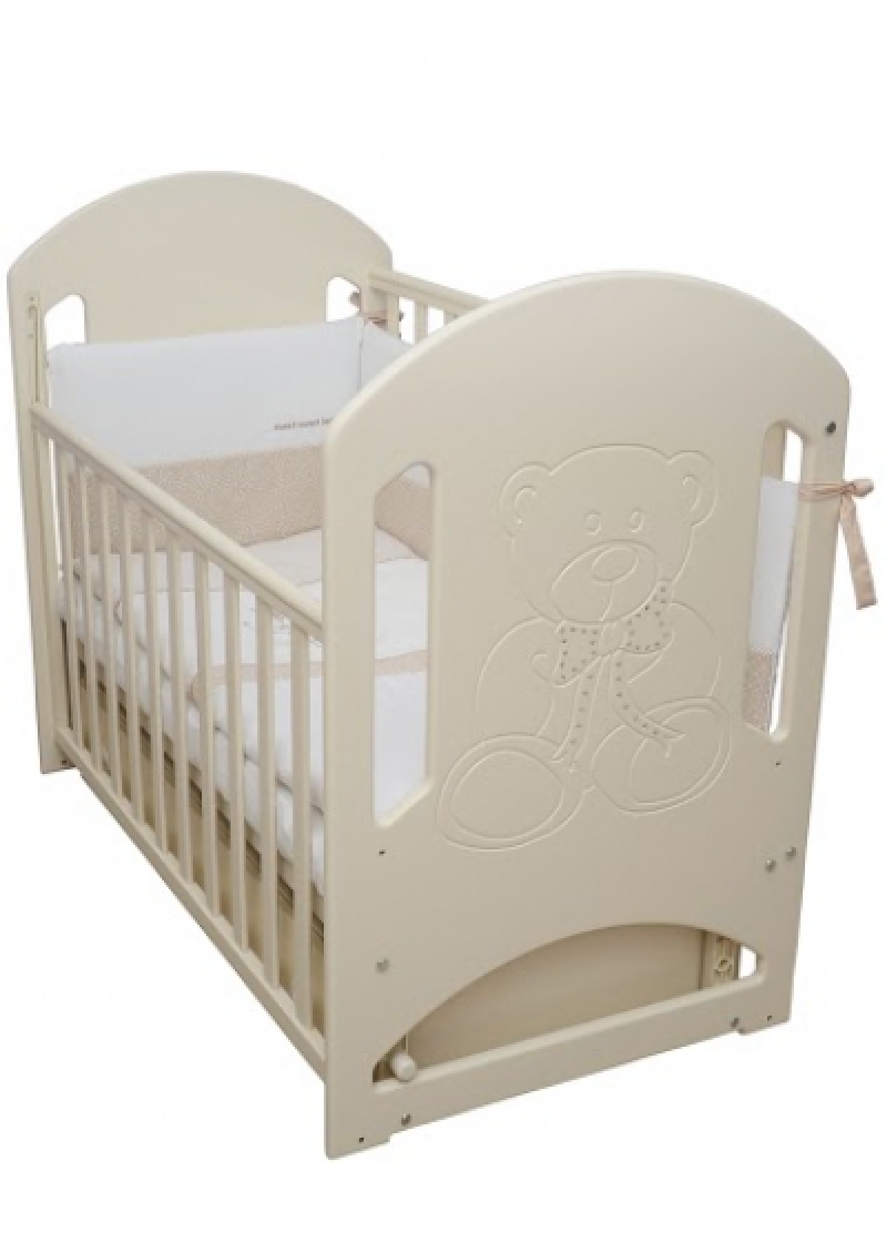 Кроватка детская ЛД 8 - слоновая кость (декор резьба Мишка со стразами)