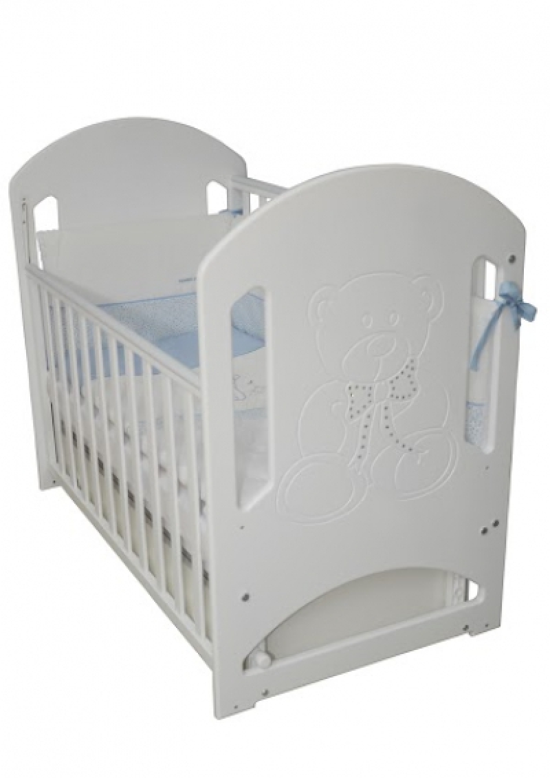 Кроватка детская ЛД 8 - белая (декор резьба Мишка со стразами)